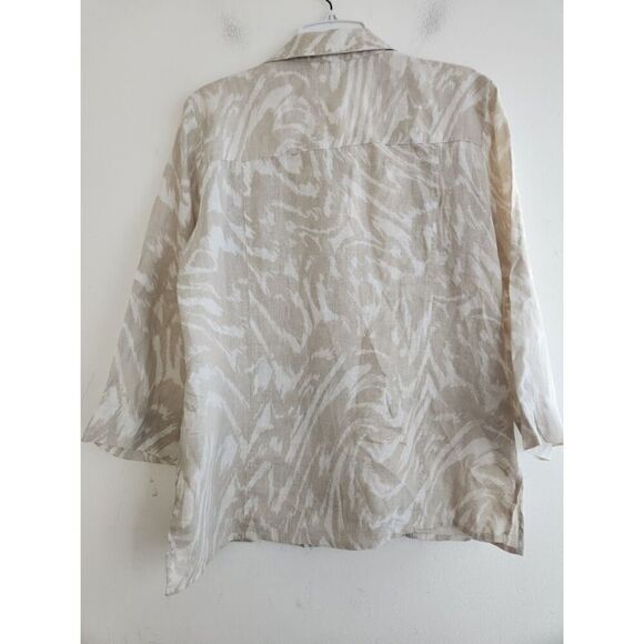 JM Collection Women Cream & White 100% Linen Button Down Shirt size 8 - Picture 2 of 6
